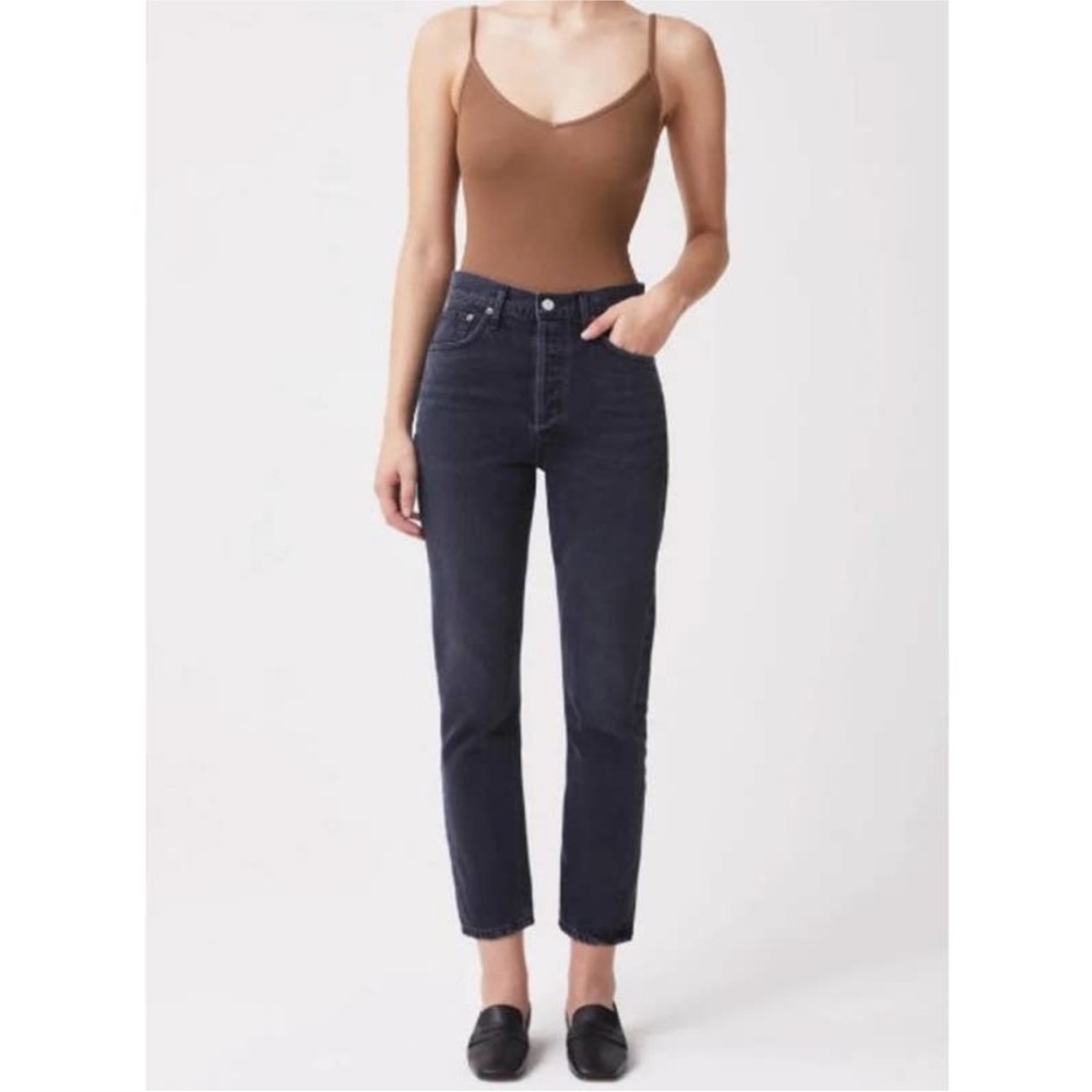 AGOLDE Riley High Rise Straight Crop Button Fly Black Jeans Size 32